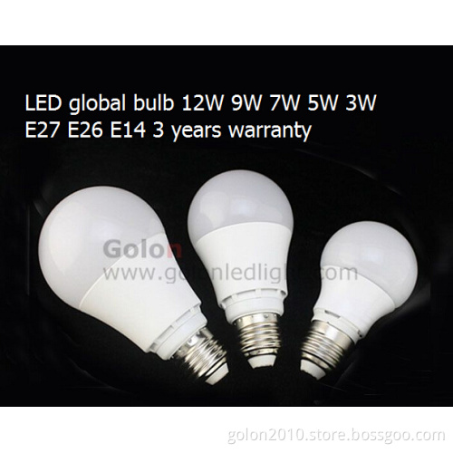 LED Global Bulb 12W 9W 7W 5W 3W White Aluminum Housing E27 E26 E14 A60 LED Bulb